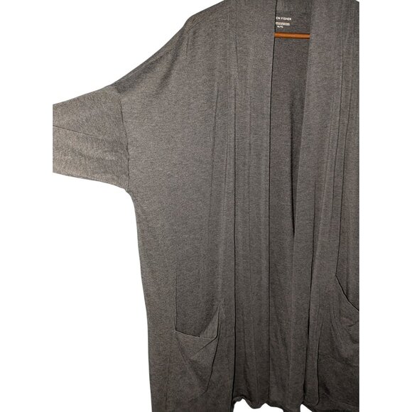 Eileen Fisher Womens Charcoal Gray Open Front Cardigan Pockets XL Relaxed Fit Li - Picture 4 of 11